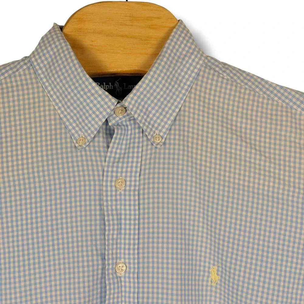 Vintage Ralph Lauren Button Down Men Large Blue Gingham Blake Casual Shirt Pony
